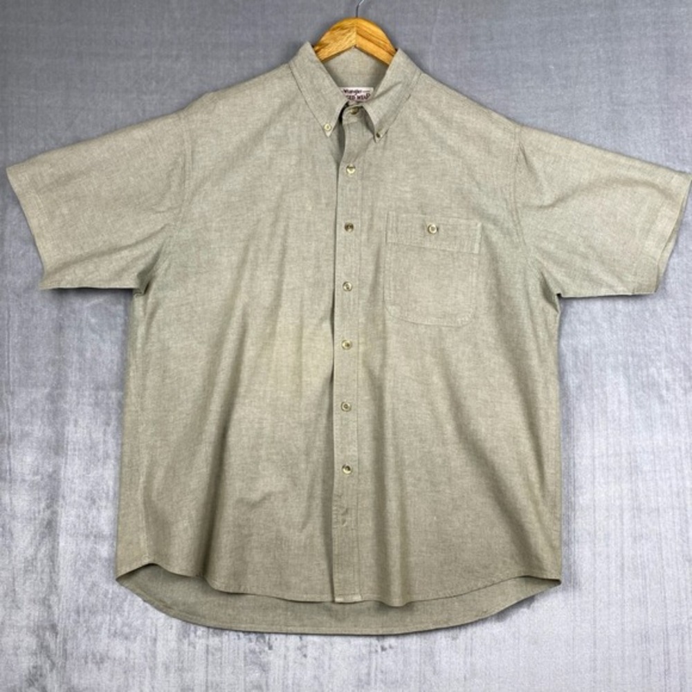 Vtg Wrangler Rugged Wear Shirt Mens XL 17-17 1/2 Button‎ Down Khaki Workwear